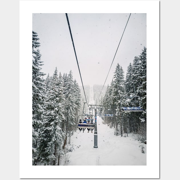 cable car through snowy forest Wall Art by psychoshadow